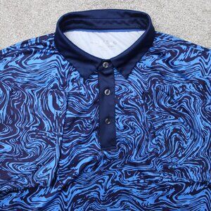Maelreg Polo Shirt Mens XL Blue Geometric Performance Short Sleeve Poly Stretch